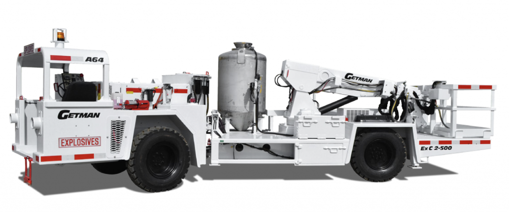 Getman ExC 2-500 ANFO Emulsion Loader underground mining equipment support vehicle amalgamated